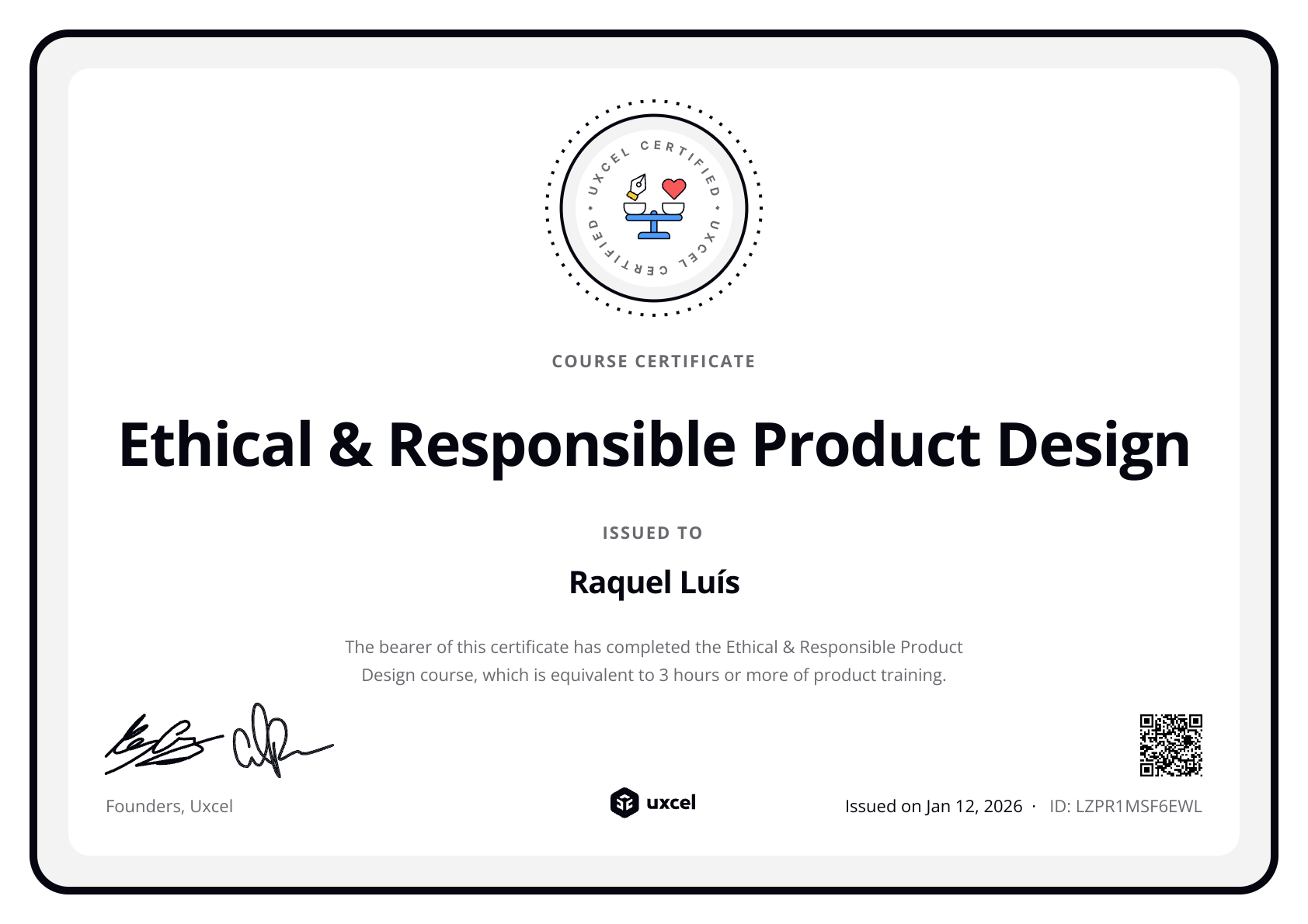 Raquel Luís's certificate